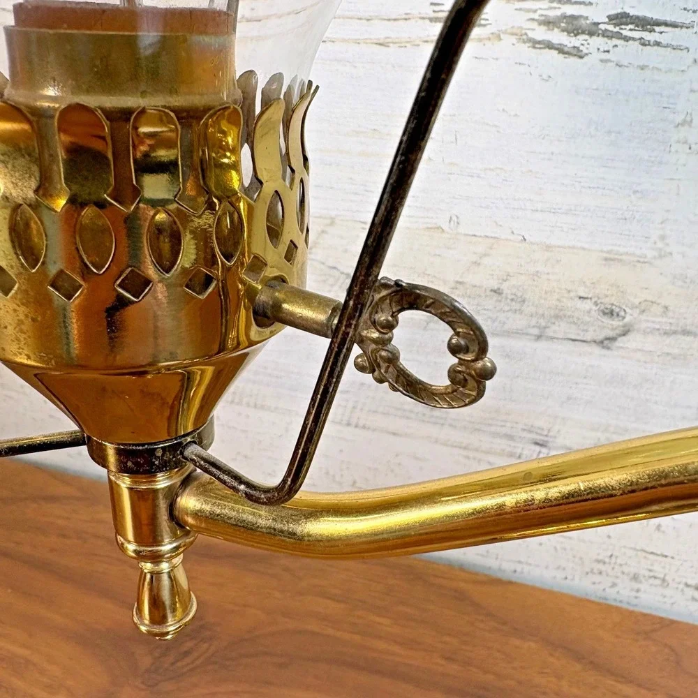 Antique Brass Student Oil Lamp Modified Wired Working with Floral Single Arm
